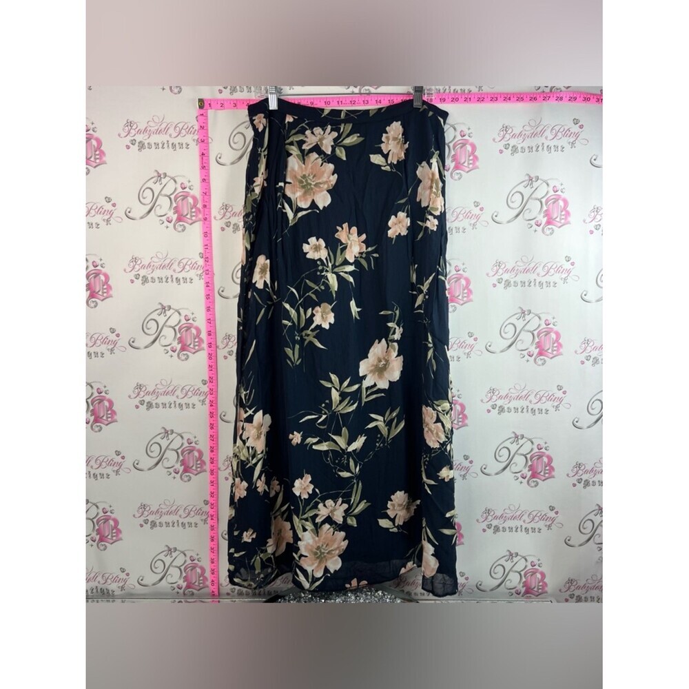 Conrad C woman skirt long navy blue Black Floral Maxi Skirt with Blush Blooms
